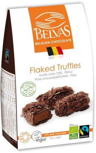 CZEKOLADKI BELGIJSKIE TRUFLE Z GORZKĄ CZEKOLADĄ FAIR TRADE BEZGLUTENOWE BIO 100 g - BELVAS