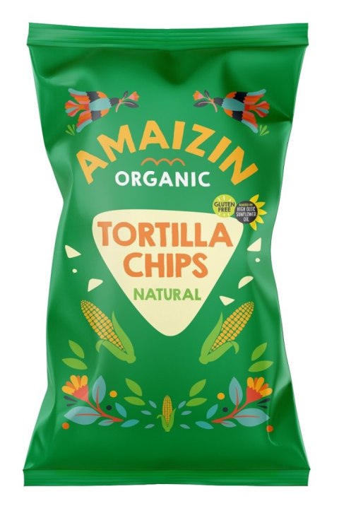 CHIPSY TORTILLA KUKURYDZIANE SOLONE BEZGLUTENOWE BIO 150 g - AMAIZIN