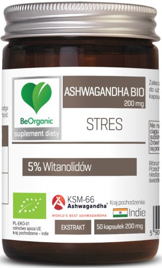 ASHWAGANDHA EKSTRAKT BIO (200 mg) 50 KAPSUŁEK - BE ORGANIC