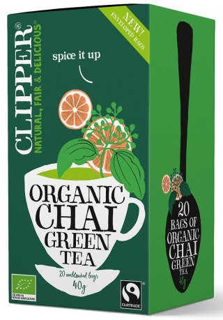 HERBATA ZIELONA CHAI Z CYNAMONEM I KARDAMONEM FAIR TRADE BIO (20 x 2 g) 40 g - CLIPPER