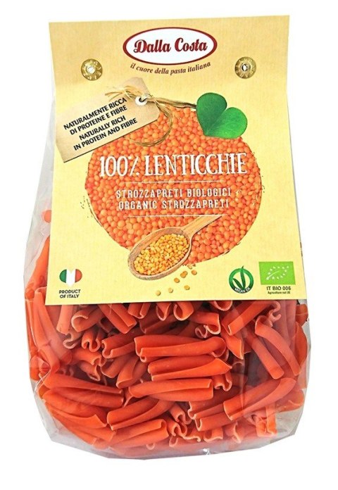 MAKARON PROTEINOWY (Z SOCZEWICY CZERWONEJ) STROZZAPRETI BEZGLUTENOWY BIO 250 g - DALLA COSTA