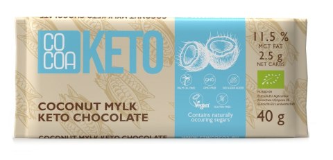 CZEKOLADA KOKOSOWA Z OLEJEM MCT BEZ DODATKU CUKRÓW BEZGLUTENOWA KETO BIO 40 g - COCOA