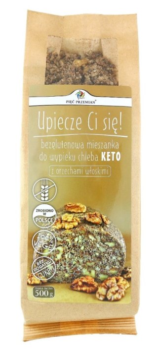 MIESZANKA DO WYPIEKU CHLEBA Z ORZECHAMI WŁOSKIMI BEZ DODATKU CUKRÓW BEZGLUTENOWA KETO 500 g - PIĘĆ PRZEMIAN