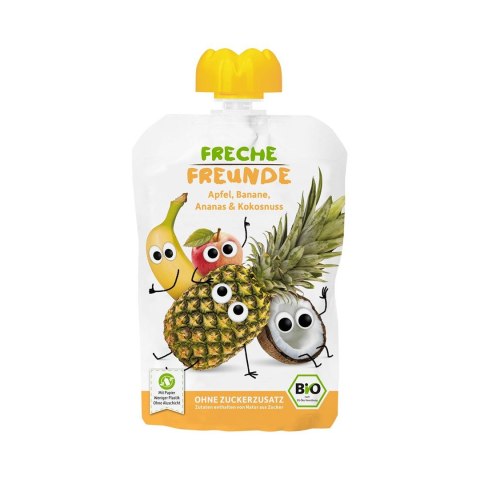 MUS JABŁKO - BANAN - ANANAS - KOKOS BEZ DODATKU CUKRÓW BEZGLUTENOWY OD 6 MIESIĄCA BIO 100 g - FRECHE FREUNDE MUS JABŁKO - BANAN - ANANAS - KOKOS BEZ DODATKU CUKRÓW BEZGLUTENOWY OD 6 MIESIĄCA BIO 100 g - FRECHE FREUNDE