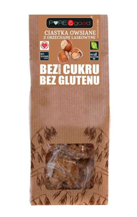 CIASTKA OWSIANE Z ORZECHAMI LASKOWYMI BEZ DODATKU CUKRÓW BEZGLUTENOWE 150 g - PURE&GOOD