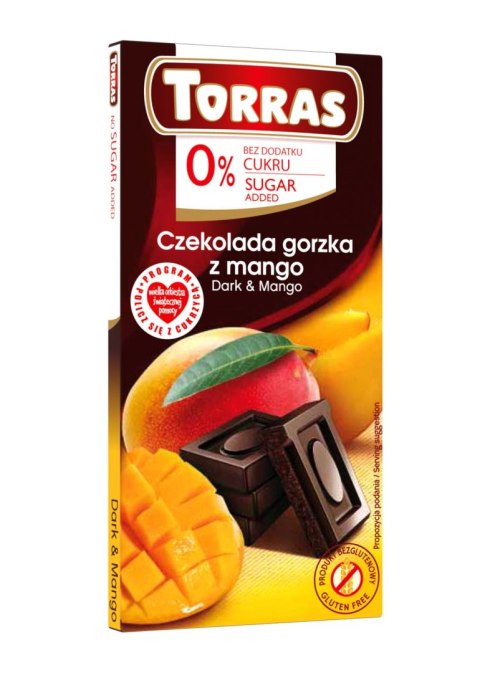 CZEKOLADA GORZKA Z MANGO BEZ DODATKU CUKRÓW BEZGLUTENOWA 75 g - TORRAS