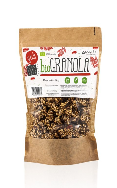 GRANOLA Z GOJI BEZ DODATKU CUKRÓW BEZGLUTENOWA BIO 60 g - PAPAGRIN