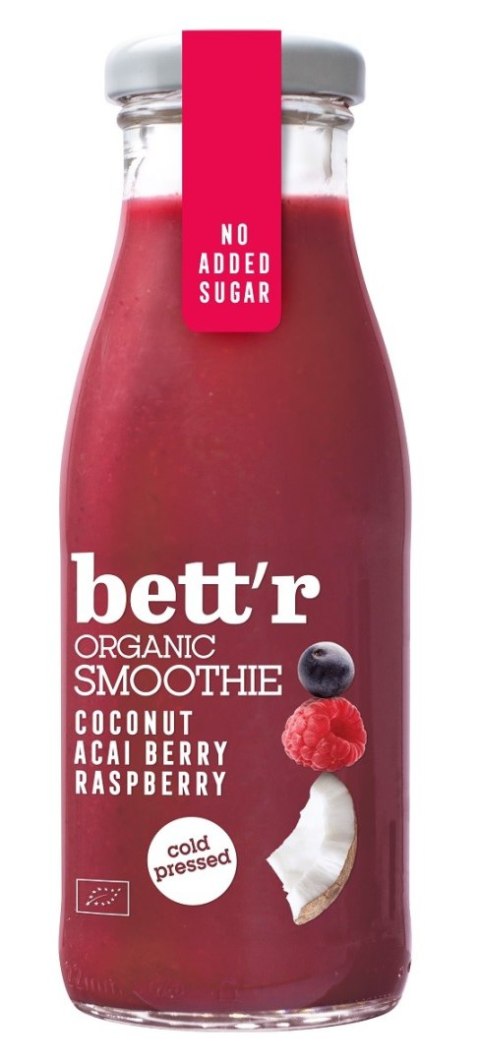 SMOOTHIE MALINA - JAGODA ACAI - KOKOS TŁOCZONE NA ZIMNO BIO 250 ml - BETT'R