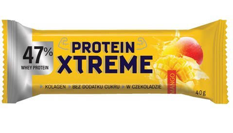 BATON PROTEINOWY XTREME Z MANGO W CZEKOLADZIE MLECZNEJ BEZ DODATKU CUKRÓW 40 g - DOBRY SQUAD