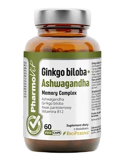 GINKGO BILOBA + ASHWAGANDHA MEMORY COMPLEX BEZGLUTENOWE 60 KAPSUŁEK - PHARMOVIT (CLEAN LABEL)