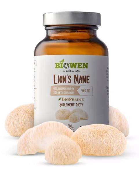 GRZYBY SOPLÓWKA JEŻOWATA (LION'S MANE) EKSTRAKT (400 mg) BEZGLUTENOWY 90 KAPSUŁEK - BIOWEN