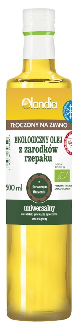 OLEJ Z ZARODKÓW RZEPAKU UNIWERSALNY TŁOCZONY NA ZIMNO BIO 500 ml - OLANDIA